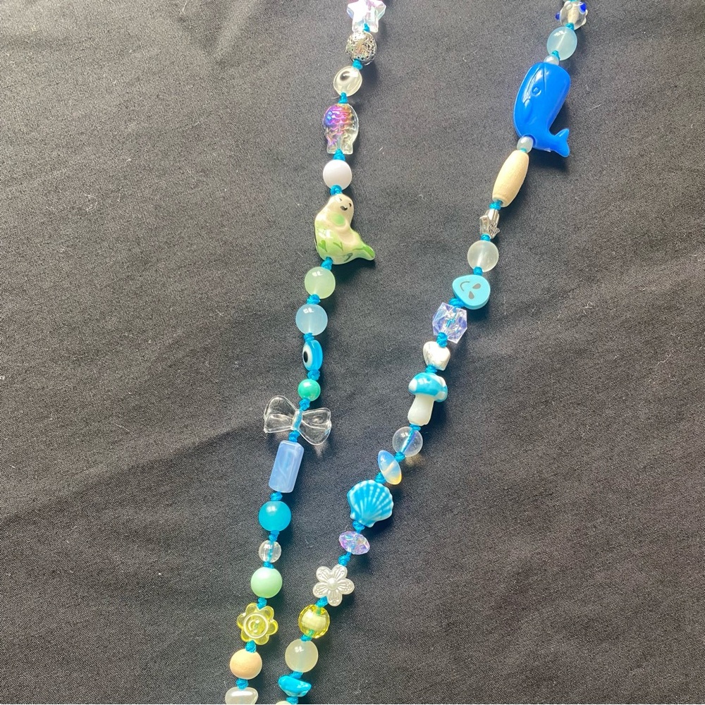 Blue Beaded Necklace with Tassel Mermaid Whale Ocean Mala Spiritual - Picture 7 of 11